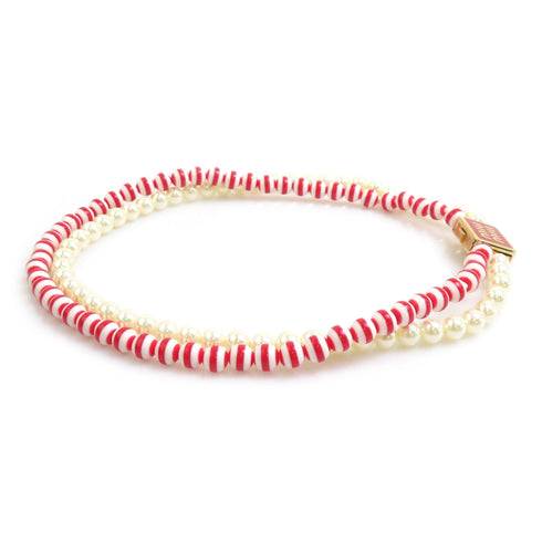 Necklace Artificial Pearl and Metal Red and White