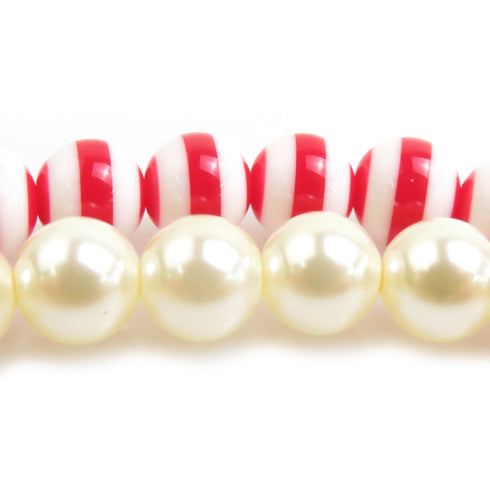Necklace Artificial Pearl and Metal Red and White