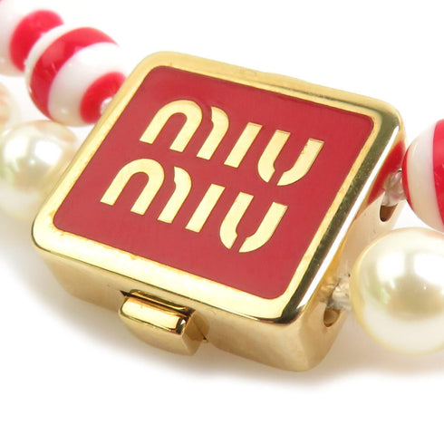 Necklace Artificial Pearl and Metal Red and White