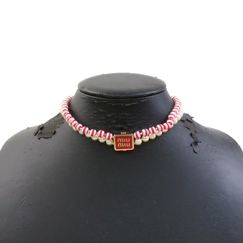 Necklace Artificial Pearl and Metal Red and White