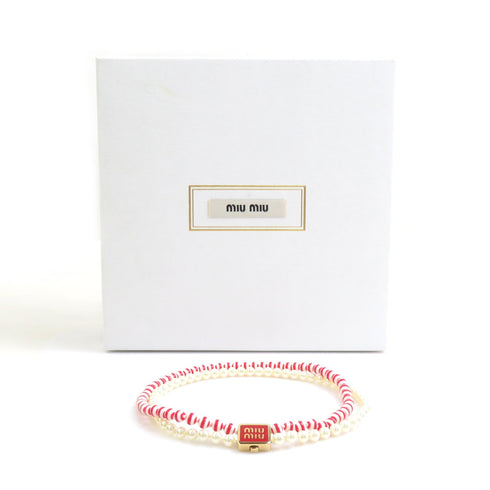 Necklace Artificial Pearl and Metal Red and White