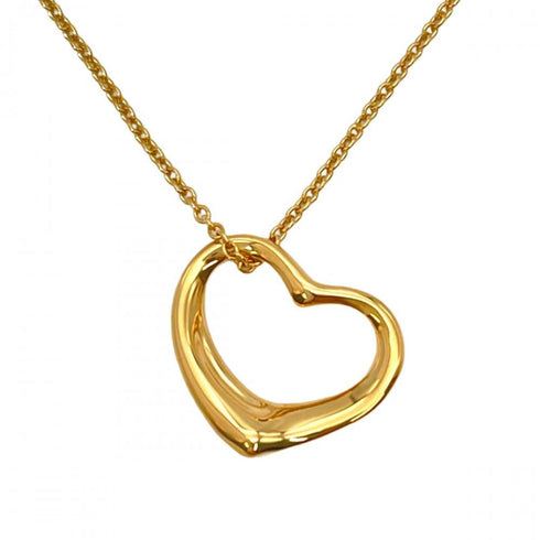 Open Heart Pendant Necklace 18K Yellow Gold 12mm