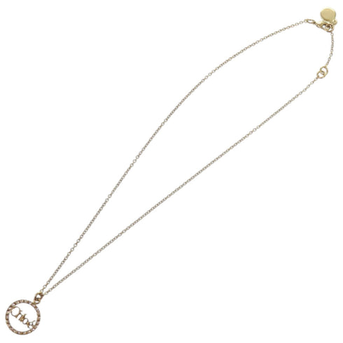 Pendant Necklace Metal and Rhinestone Gold