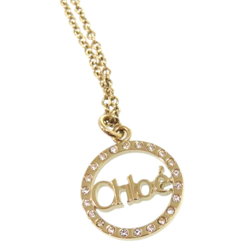 Pendant Necklace Metal and Rhinestone Gold