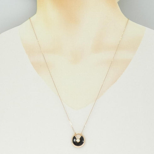 Amulette Pendant Necklace 18K Rose Gold with Diamond and Onyx Small
