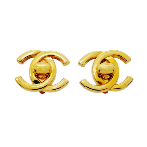 CC Logo Turnlock Clip-On Earrings Metal Gold-Tone Metal