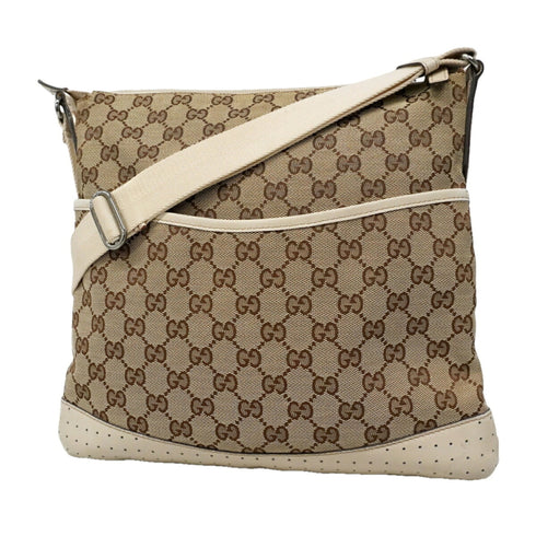Zip Messenger Bag GG Canvas with Perforated Leather Medium