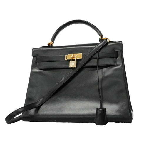 Kelly Handbag Black Box Calf with Gold Hardware 32