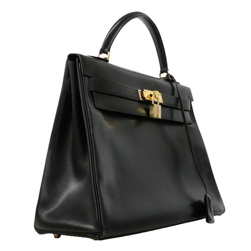 Kelly Handbag Black Box Calf with Gold Hardware 32