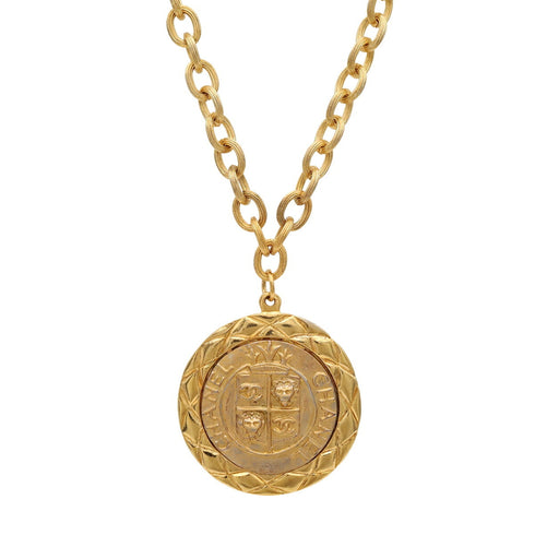 CC Logo Chain Medallion Pendant Necklace Metal