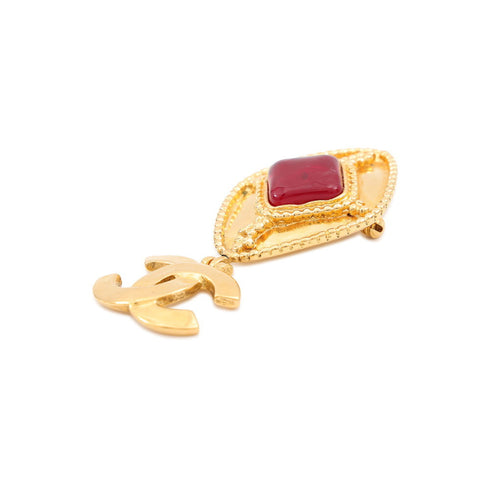 CC Logo Brooch Gold-Tone Metal