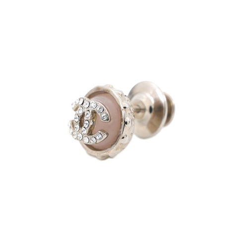 Brooch Metal Pink and Silver with Rhinestone
