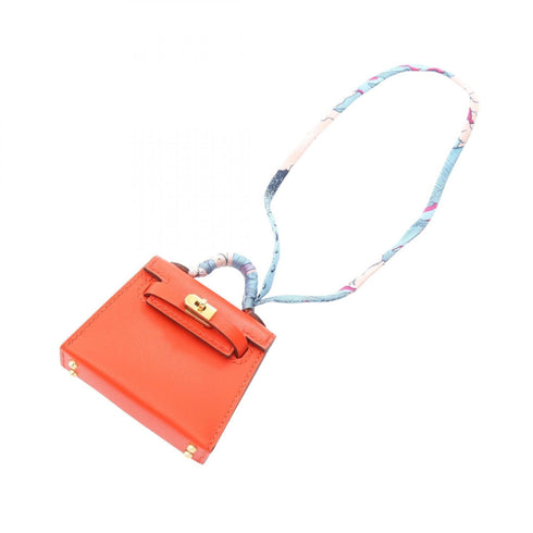 Kelly Twilly Charm Silk and Tadelakt Leather Multi-Color Red Handbag Charm