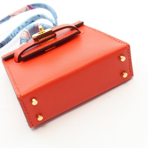 Kelly Twilly Charm Silk and Tadelakt Leather Multi-Color Red Handbag Charm