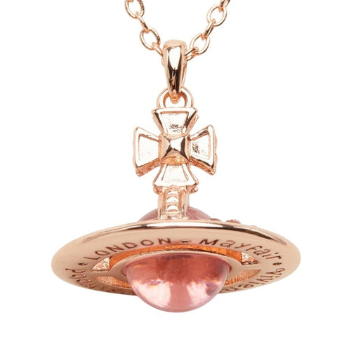Pendant Necklace Pink Gold Plated and Rhinestone