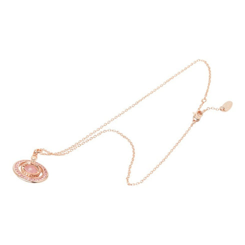 Pendant Necklace Pink Gold Plated and Rhinestone