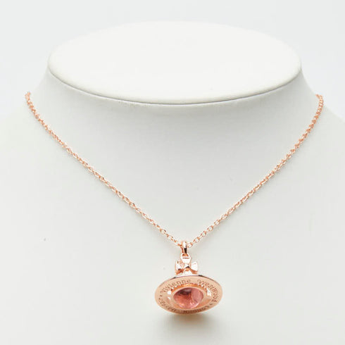 Pendant Necklace Pink Gold Plated and Rhinestone