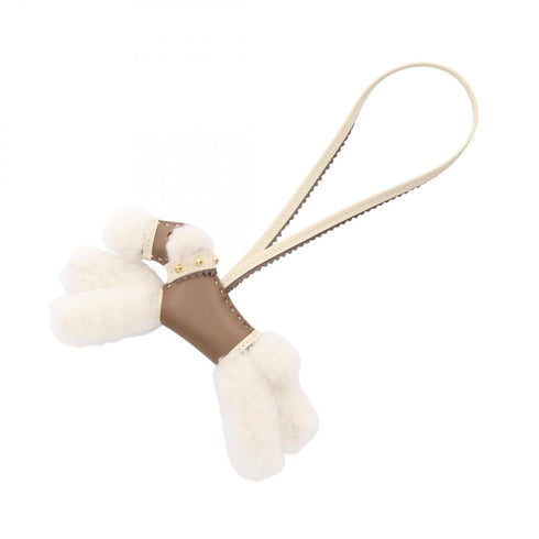 Buddy Charm Agneau Milo and Leather Etoupe Gray and White Handbag Charm
