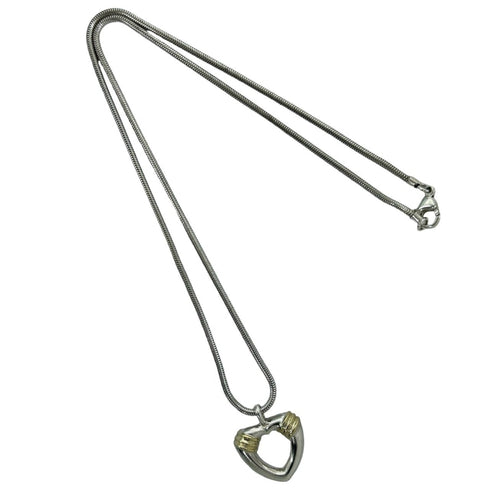 Vintage Heart Snake Pendant Necklace Sterling Silver and 18K Yellow Gold