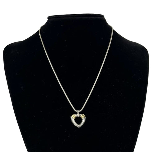 Vintage Heart Snake Pendant Necklace Sterling Silver and 18K Yellow Gold