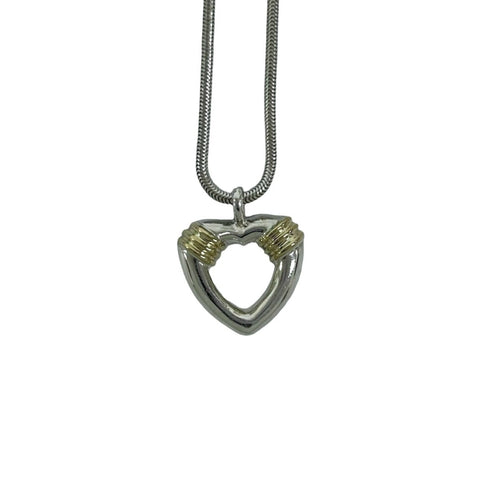 Vintage Heart Snake Pendant Necklace Sterling Silver and 18K Yellow Gold
