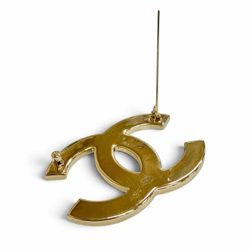 CC Logo Brooch Gold-Tone Metal