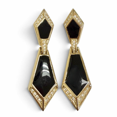 Vintage Clip-On Earrings Rhinestone Clip-On Gold-Tone Metal