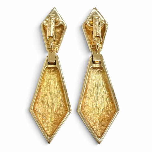 Vintage Clip-On Earrings Rhinestone Clip-On Gold-Tone Metal