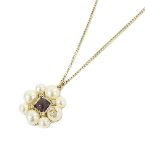 Pendant Necklace Artificial Pearl Brown Gold White