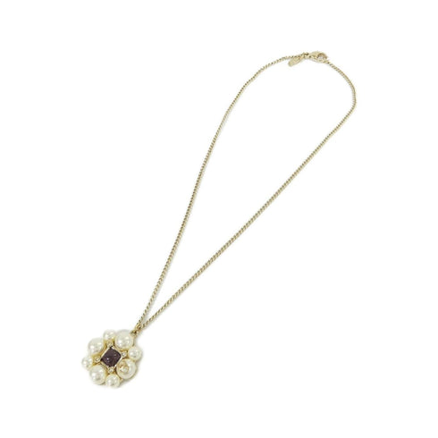 Pendant Necklace Artificial Pearl Brown Gold White