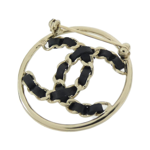 Brooch Black Leather and Gold