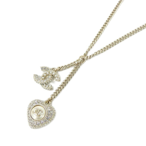 Pendant Necklace Gold and White Metal