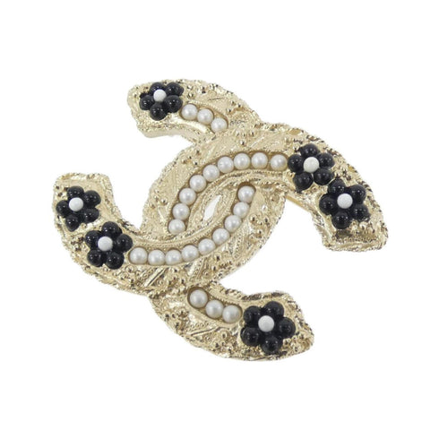Brooch Metal Black White Gold