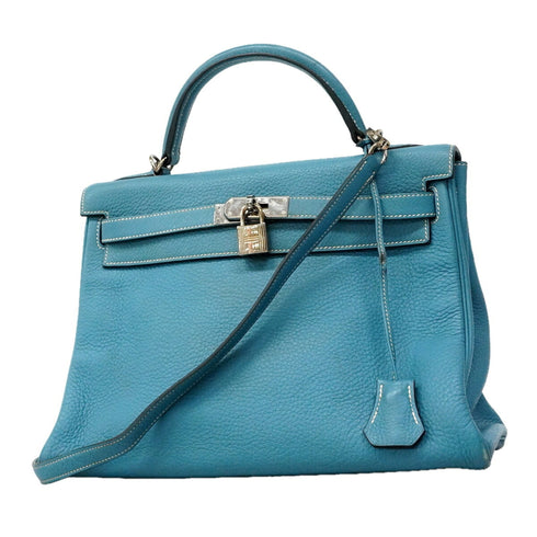 Kelly Handbag Blue Togo with Palladium Hardware 32