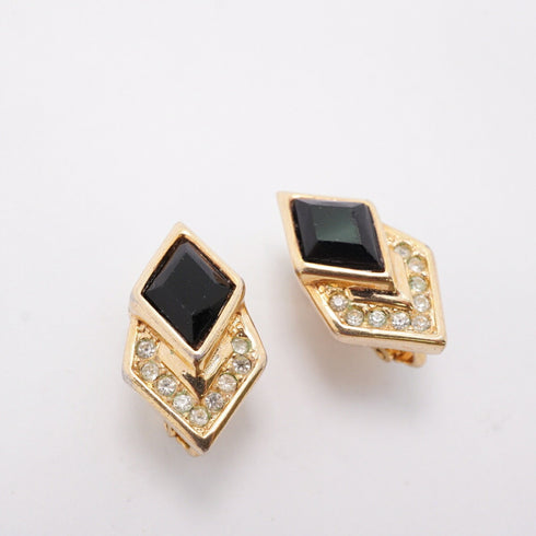 Rhinestone Clip-On Earrings Gold and Rhinestone