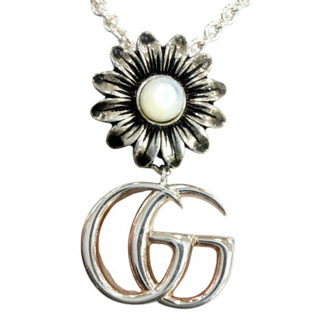 Double G Pendant Necklace Sterling Silver with Mother of Pearl