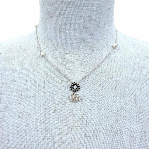 Double G Pendant Necklace Sterling Silver with Mother of Pearl