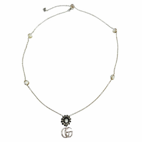 Double G Pendant Necklace Sterling Silver with Mother of Pearl