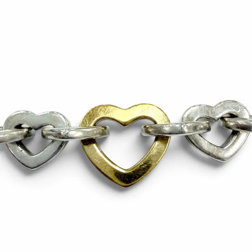 Vintage Heart Link Bracelet Sterling Silver and 18K Yellow Gold