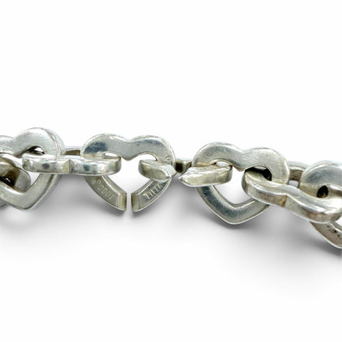 Vintage Heart Link Bracelet Sterling Silver and 18K Yellow Gold