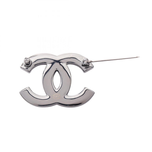 CC Logo Brooch Silver-Tone Metal