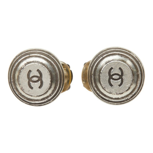 CC Logo Round Clip-On Earrings Silver-Tone Metal Silver-Tone Metal
