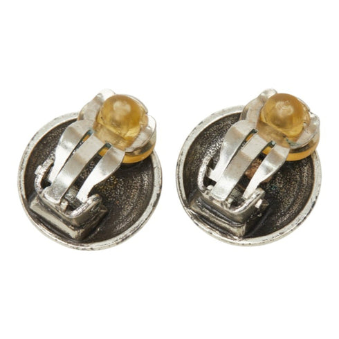 CC Logo Round Clip-On Earrings Silver-Tone Metal Silver-Tone Metal