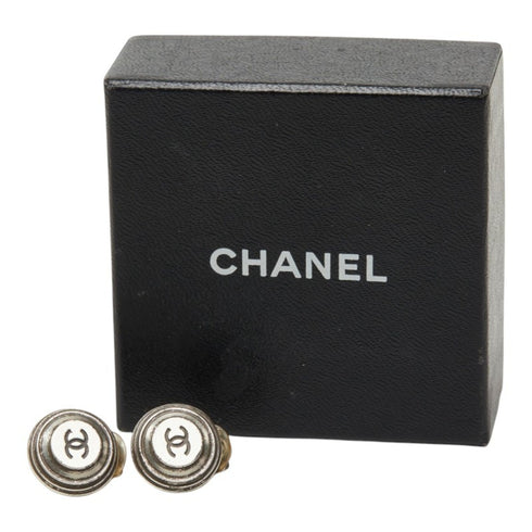 CC Logo Round Clip-On Earrings Silver-Tone Metal Silver-Tone Metal