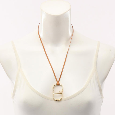 Pendant Necklace Leather and Gold