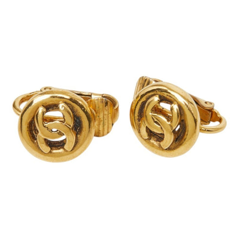 CC Logo Round Clip-On Earrings Metal Gold-Tone Metal