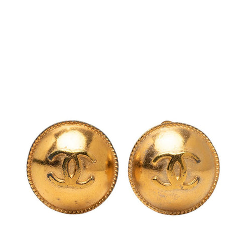 CC Logo Round Clip-On Earrings Metal Gold-Tone Metal