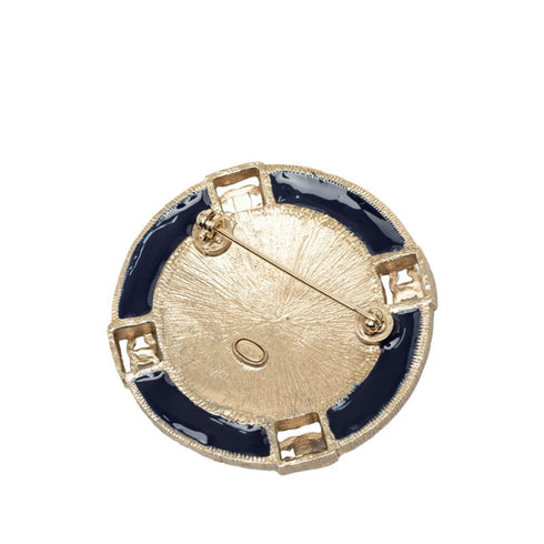 CC Logo Round Brooch Gold-Tone Metal
