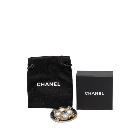 CC Logo Round Brooch Gold-Tone Metal