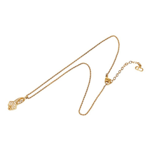 CD Ribbon Tie Pendant Necklace Gold with Rhinestone
